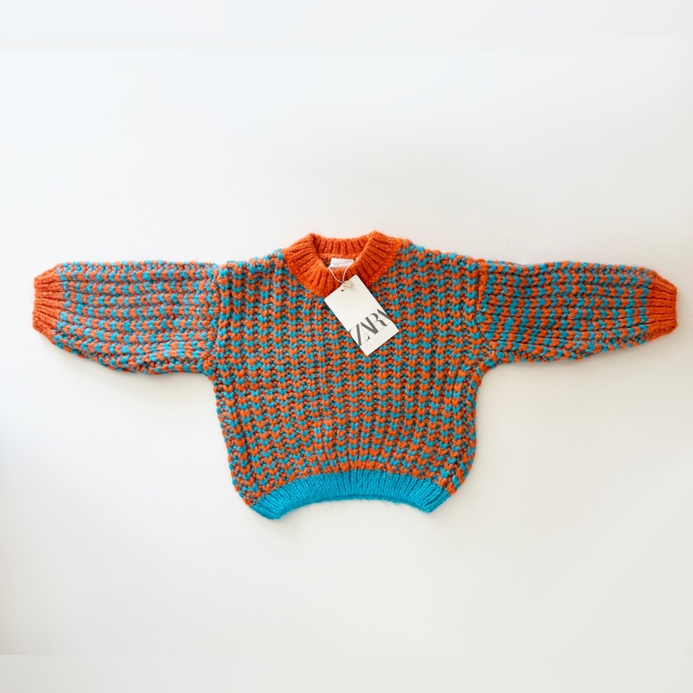 Zara Kids Orange and Blue Knit Sweater